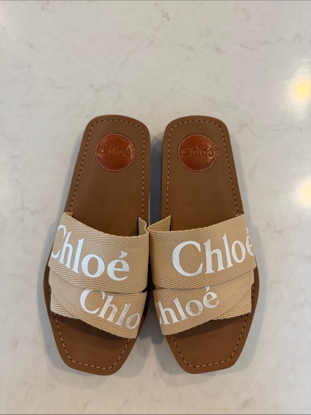 Chloé Beige Logo Slide Sandals - Picture 3 of 9